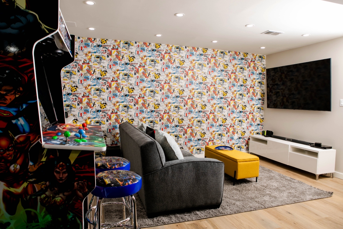 c-wexford-basement-living-room-tv-yellow-ottoman-avenue-interiors-laura-petrilla
